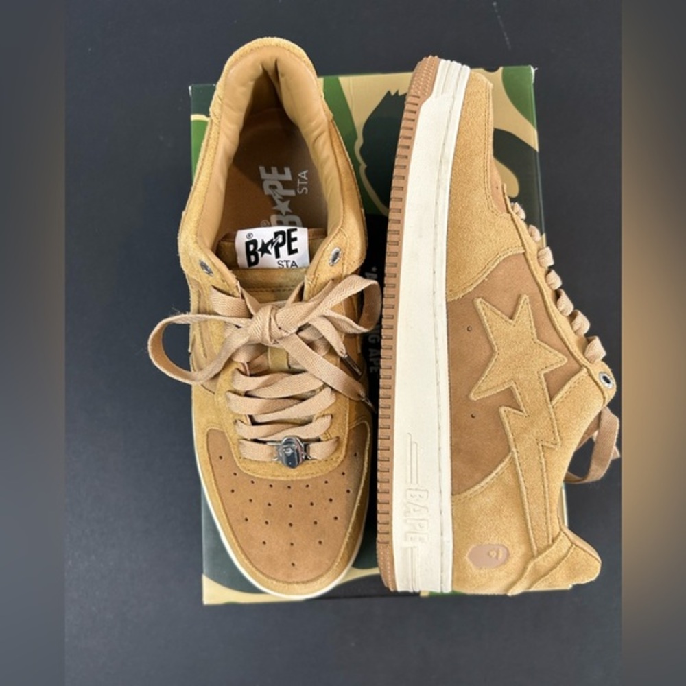 A Bathing Ape BAPE STA Beige Suede Sneakers | Men’s Streetwear Low Top SZ 11